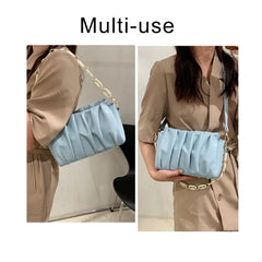 Mini Folds PU Leather Crossbody Bags For Women Ladies Solid Chain Shoulder Bag