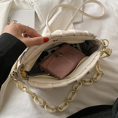 Mini Folds PU Leather Crossbody Bags For Women Ladies Solid Chain Shoulder Bag