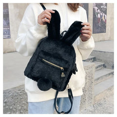 Mini Furry Fluffy Plush Rabbit Ear Backpack Girls Shoulder Bag