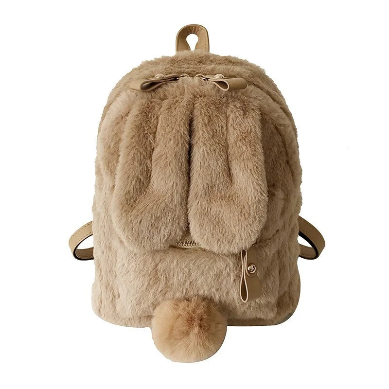 Mini Furry Fluffy Plush Rabbit Ear Backpack Girls Shoulder Bag