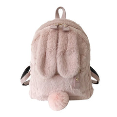 Mini Furry Fluffy Plush Rabbit Ear Backpack Girls Shoulder Bag
