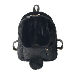 Mini Furry Fluffy Plush Rabbit Ear Backpack Girls Shoulder Bag
