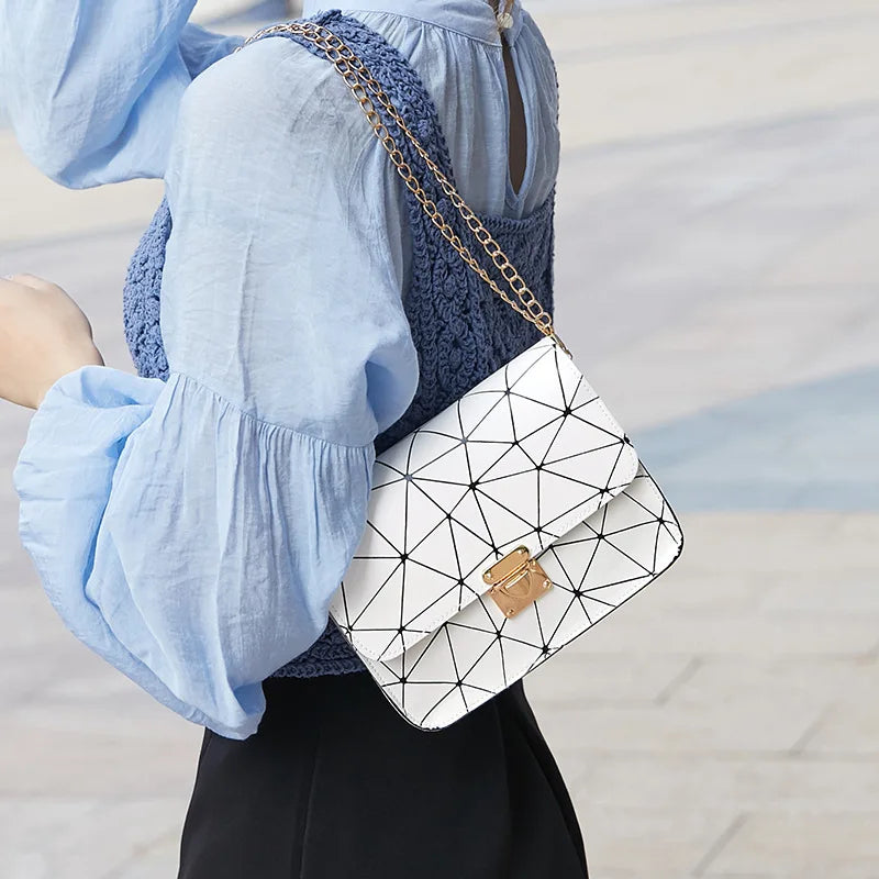 Geometric Clutch Chain Crossbody Bags Women Shoulder Messenger Small Square Bags