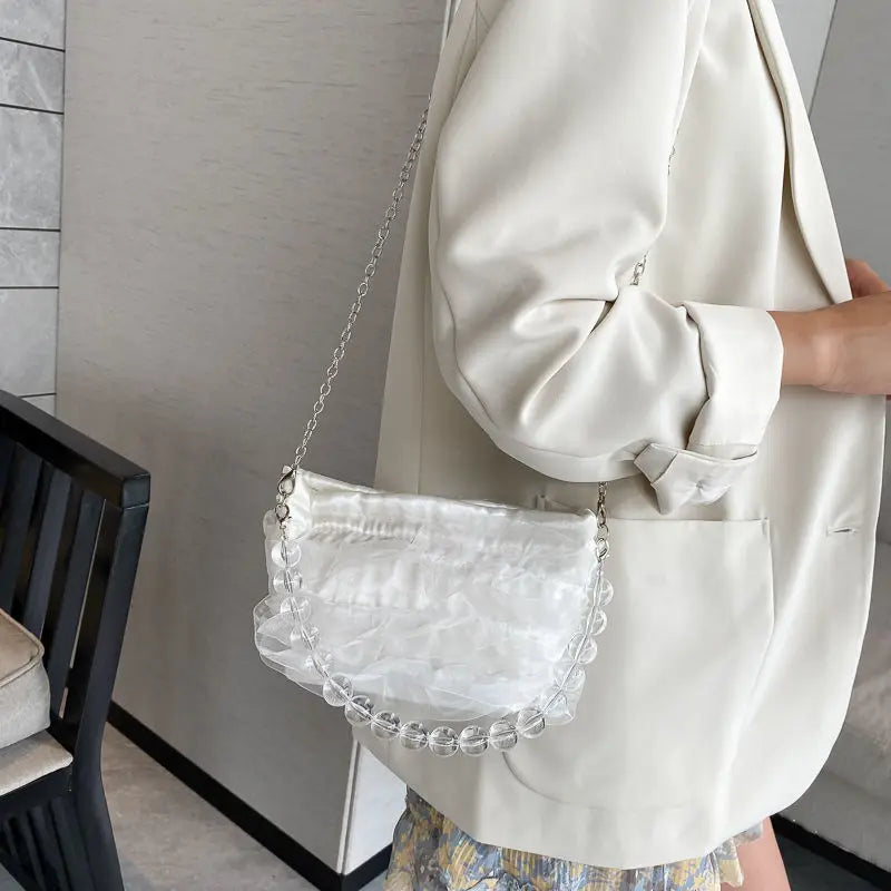 Mini Lace Flower Beads Handbag Sweet Shoulder Bags For Women Crossbody Bag