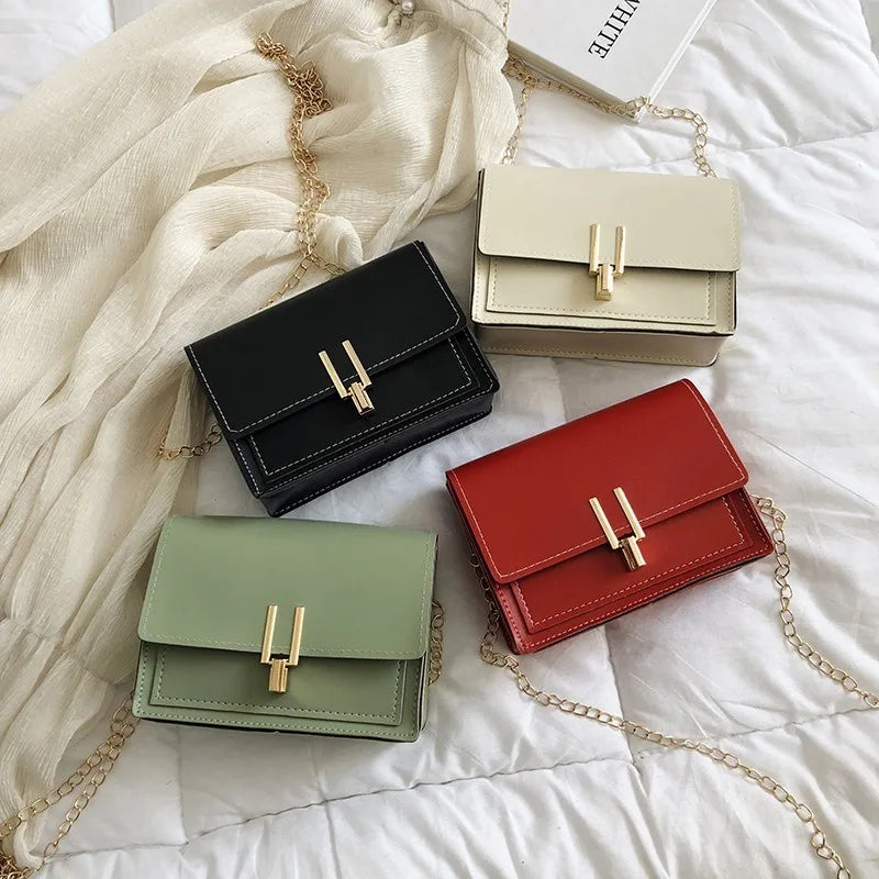Leather Crossbody Bag Women Chain Shoulder Messenger Bag