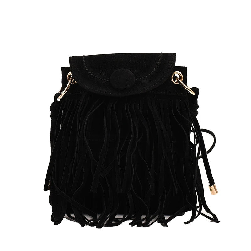 Nubuck Leather Tassel Mini Messenger Bag