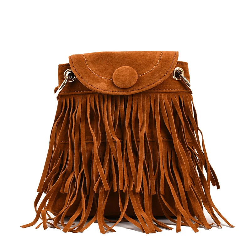 Nubuck Leather Tassel Mini Messenger Bag