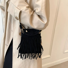 Nubuck Leather Tassel Mini Messenger Bag