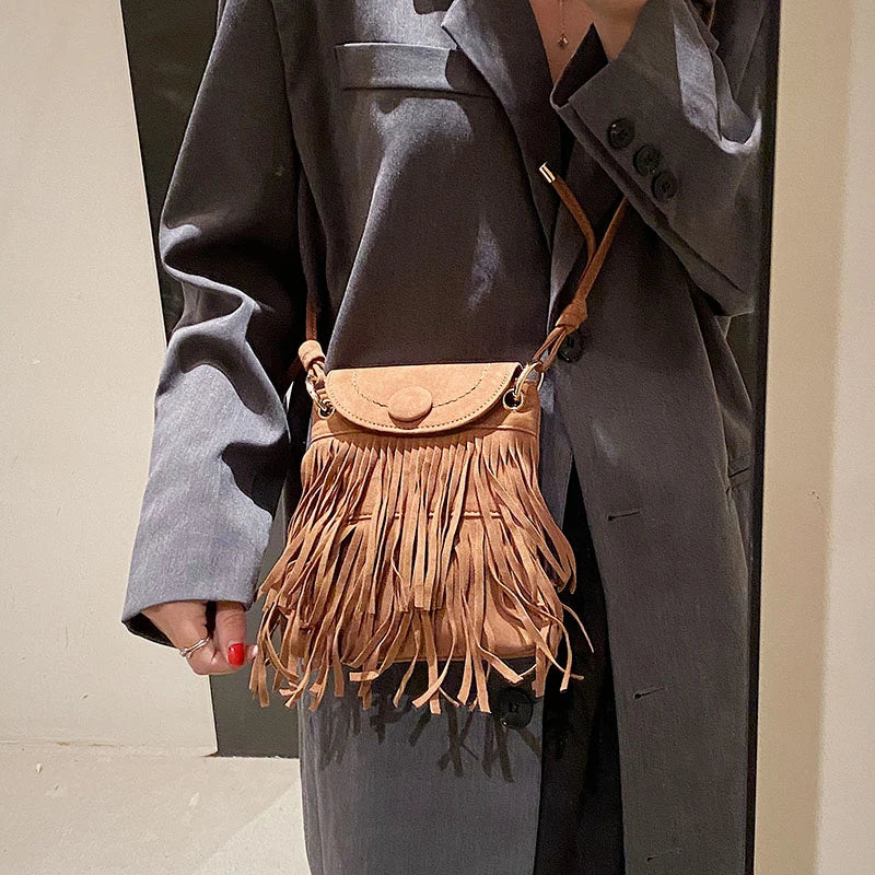 Nubuck Leather Tassel Mini Messenger Bag