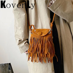 Nubuck Leather Tassel Mini Messenger Bag