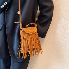 Nubuck Leather Tassel Mini Messenger Bag
