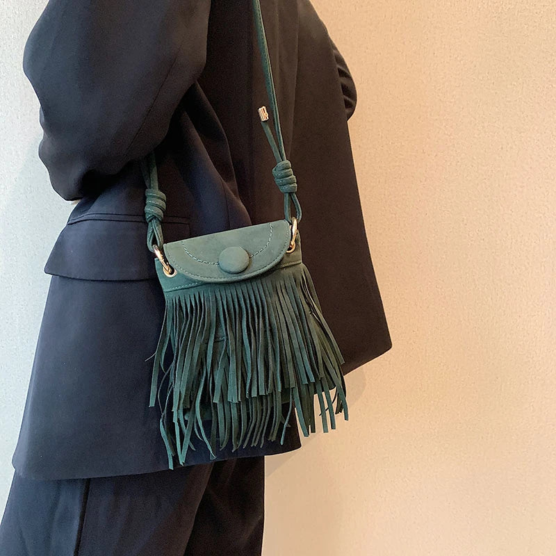 Nubuck Leather Tassel Mini Messenger Bag