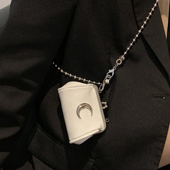 Mini Metal Moon Clip Clutch Tiny Coin Bags PU Leather Crossbody Chain Bag