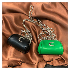 Mini Metal Moon Clip Clutch Tiny Coin Bags PU Leather Crossbody Chain Bag