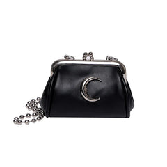 Mini Metal Moon Clip Clutch Tiny Coin Bags PU Leather Crossbody Chain Bag