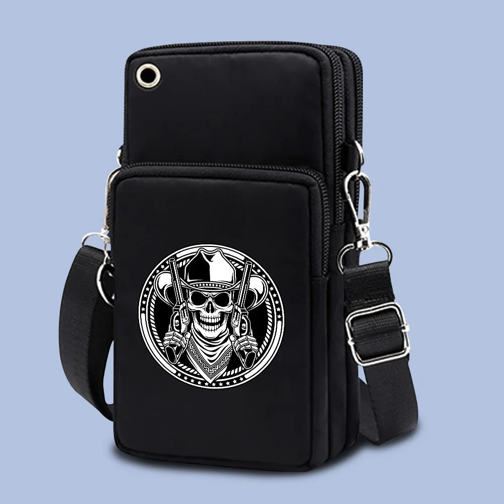Mini Phone Wallet Outdoor Arm Bag Skull Print Case for iPhone Xiaomi Universal