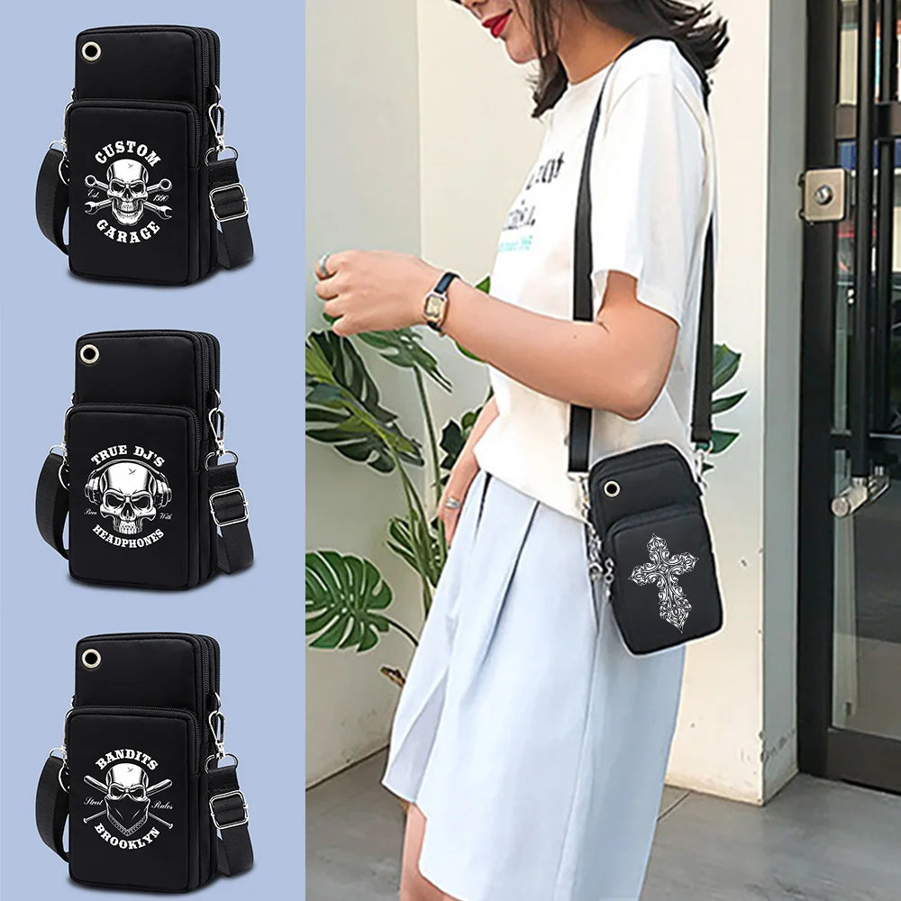 Mini Phone Wallet Outdoor Arm Bag Skull Print Case for iPhone Xiaomi Universal