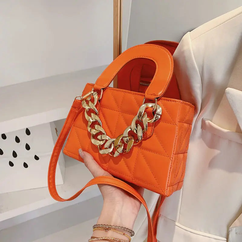 Mini Orange Tote Bags For Women Red Purses Ladies Leather