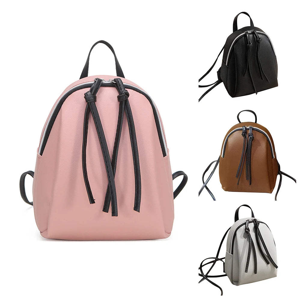 Small PU Leather Backpack for Women with Tassel Zipper