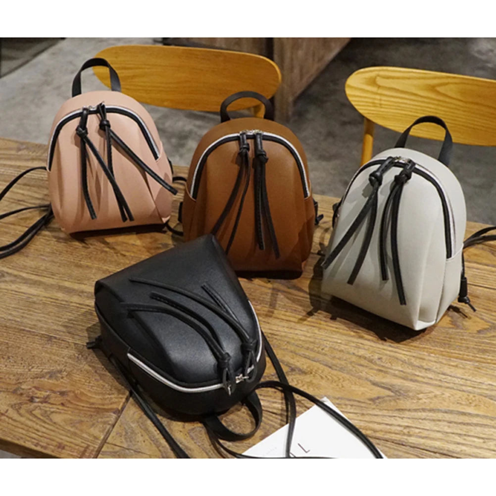 Small PU Leather Backpack for Women with Tassel Zipper