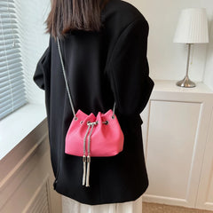 Mini PU Leather Bucket Bag Summer Shoulder Crossbody Handbag Female Totes