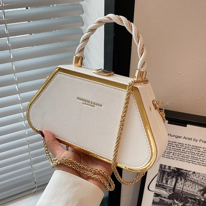Mini PU Leather Y2k Box Chain Crossbody Shoulder Tote Bag