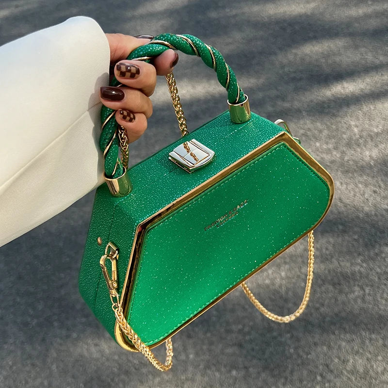 Mini PU Leather Y2k Box Chain Crossbody Shoulder Tote Bag