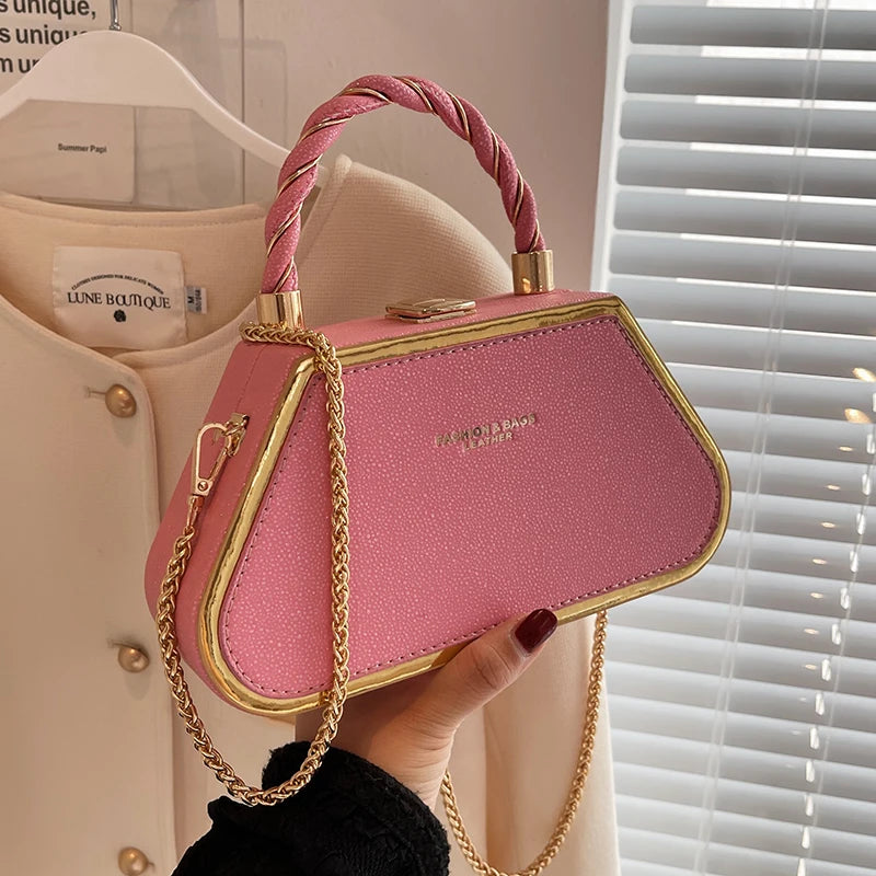 Mini PU Leather Y2k Box Chain Crossbody Shoulder Tote Bag