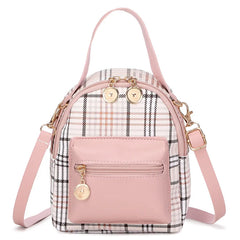 Plaid Pocket Front Backpack Crossbody Bag for Teenage Girls Shoulder Purse
