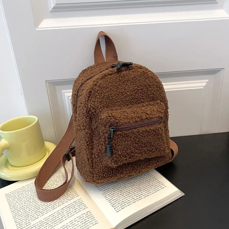 Mini Plush Backpack for Women Girls Cute Daypack