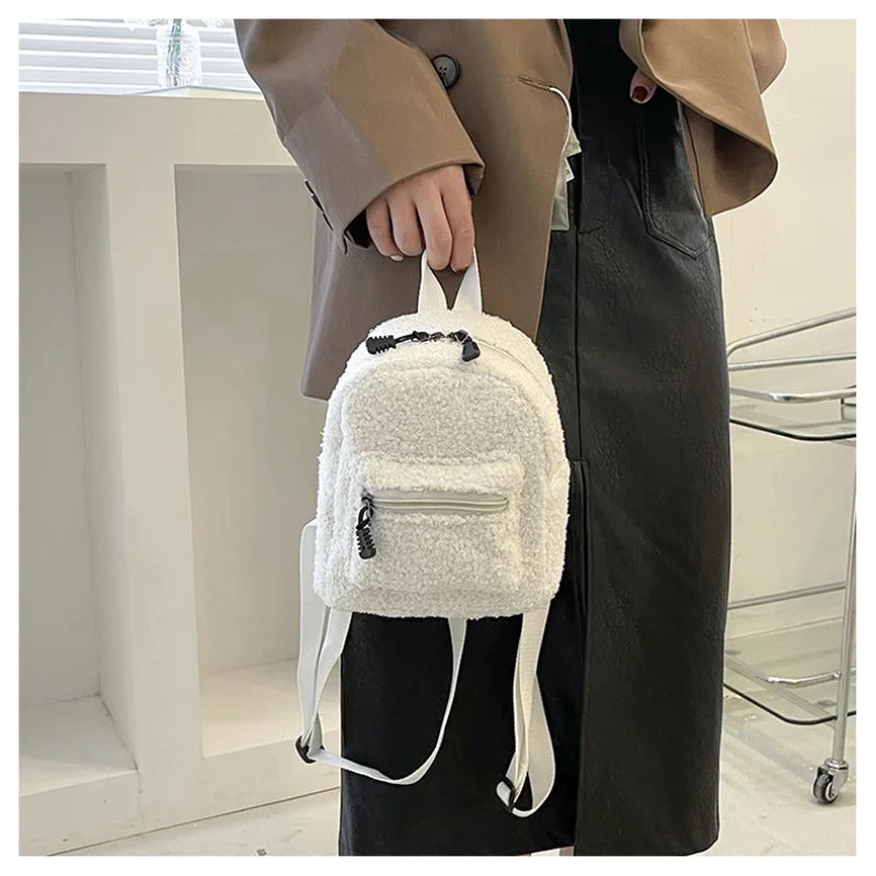 Mini Plush Backpack Solid Women Little Girls Wild Soft Autumn Winter Stylish