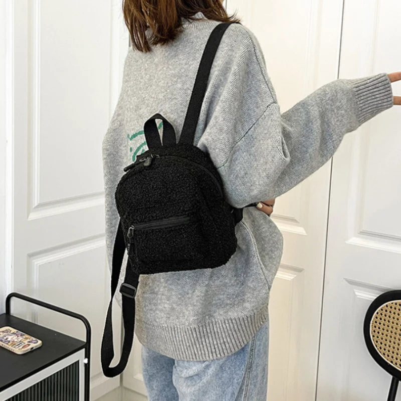 Mini Plush Backpack for Women Girls Cute Daypack