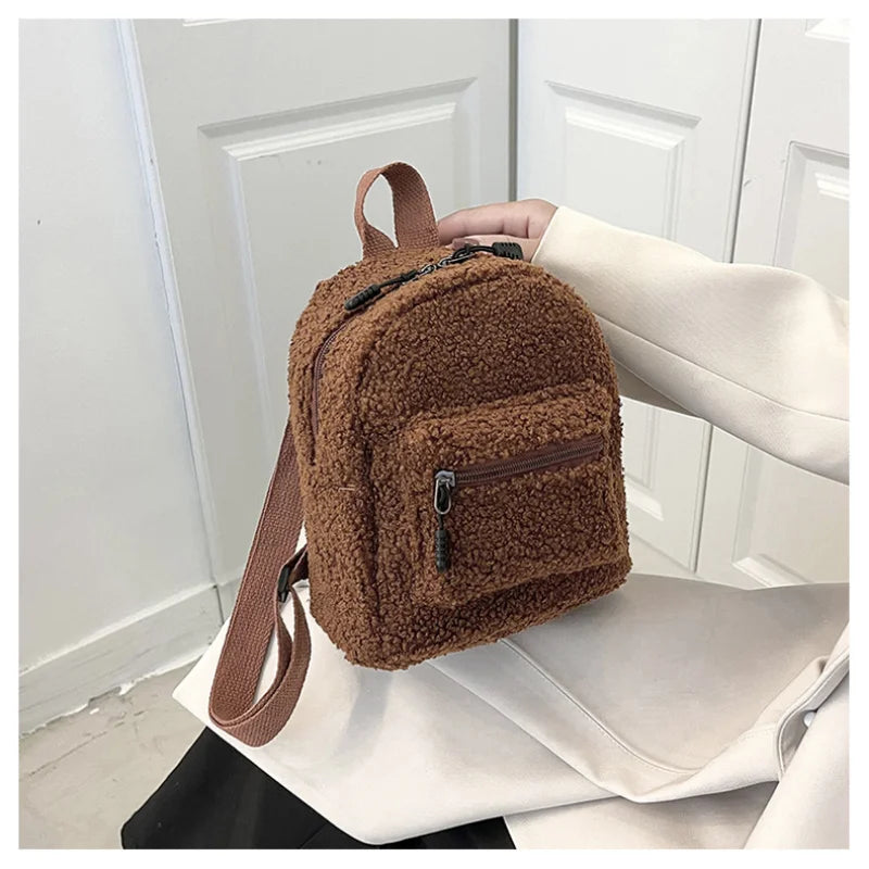 Mini Plush Backpack Solid Women Little Girls Wild Soft Autumn Winter Stylish