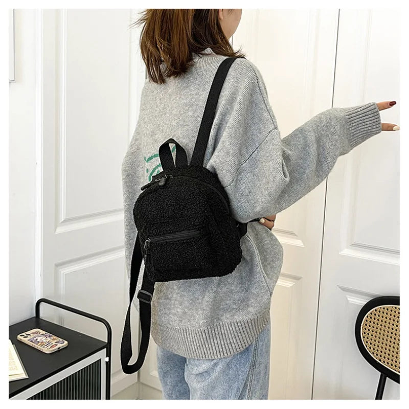 Mini Plush Backpack Solid Women Little Girls Wild Soft Autumn Winter Stylish