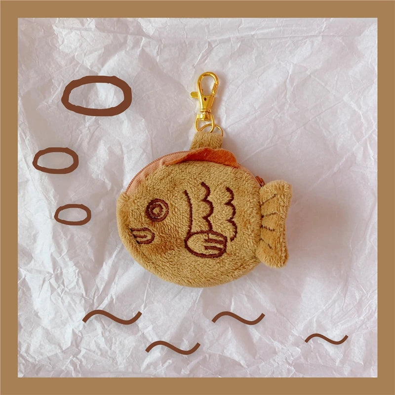 Mini Plush Fish Coin Zipper Bag Purse Wrist Wallet for Kids Girls