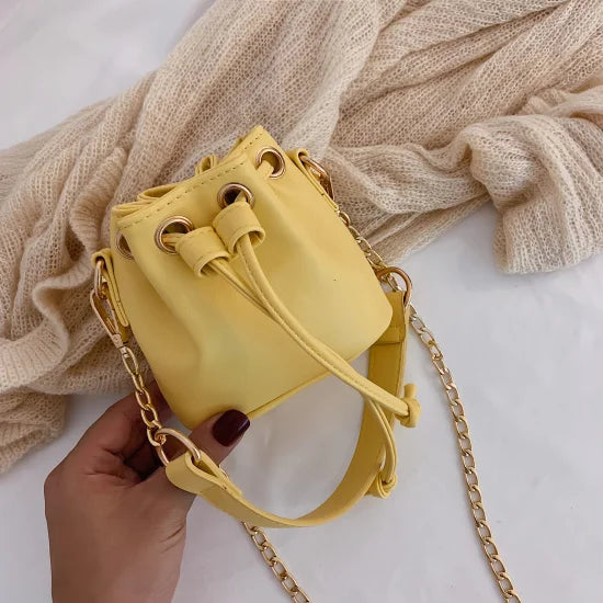 Mini PU Leather Bucket Bag Chain Crossbody Shoulder Messenger Lipstick Organizer