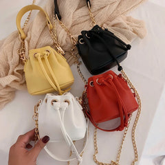 Mini PU Leather Bucket Bag Chain Crossbody Shoulder Messenger Lipstick Organizer