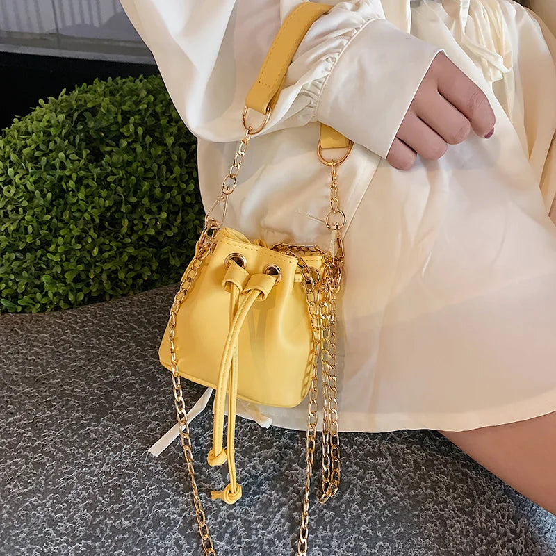 Mini PU Leather Bucket Bag Chain Crossbody Shoulder Messenger Lipstick Organizer