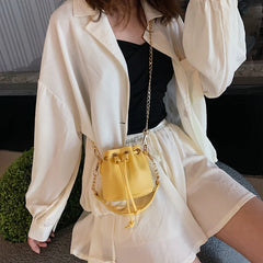 Mini PU Leather Bucket Bag Chain Crossbody Shoulder Messenger Lipstick Organizer