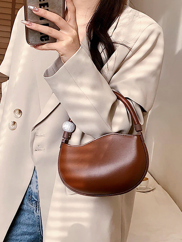 Mini Pu Leather Woman's Bag Tote Simple Handbag Underarm Crossbody Bags