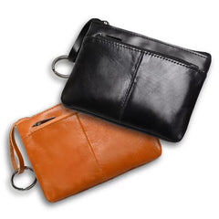 Vintage Leather Zipper Mini Purse Men Women Wallet Short Slim Lady Small