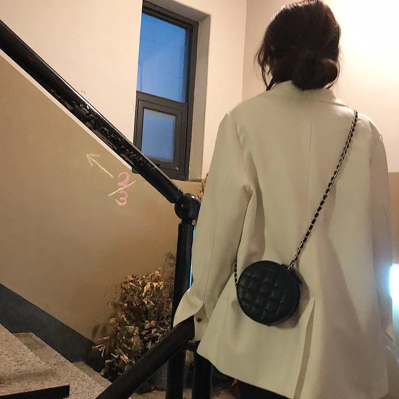 Quilted Chain Crossbody Bag Round Handbag Small Purse Shoulder Messenger Bag