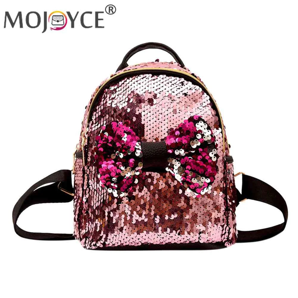 Mini Sequin Backpack Bowknot Zipper Handbag Travel Shining Teen Shoulder Bag