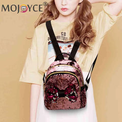 Mini Sequin Backpack Bowknot Zipper Handbag Travel Shining Teen Shoulder Bag
