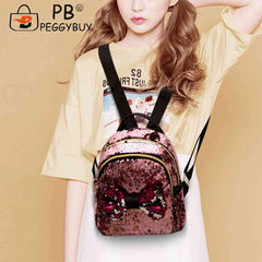 Mini Sequin Backpack Bowknot Women Girls Zipper Handbag Travel