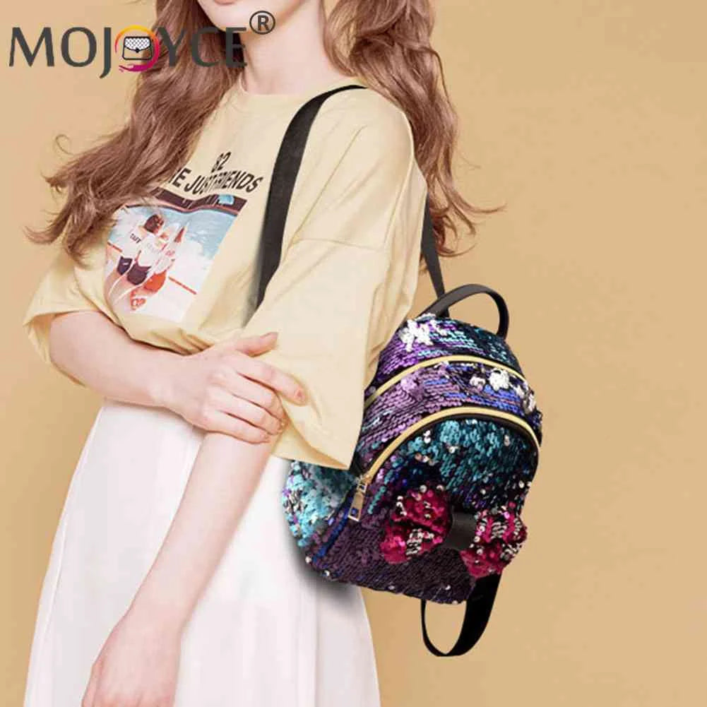 Mini Sequin Backpack Bowknot Zipper Handbag Travel Shining Teen Shoulder Bag
