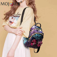 Mini Sequin Backpack Bowknot Zipper Handbag Travel Shining Teen Shoulder Bag