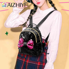 Mini Sequin Backpack Bowknot Women Girls Zipper Handbag