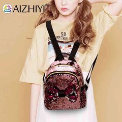Mini Sequin Backpack Bowknot Women Girls Zipper Handbag