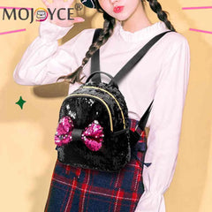Mini Sequin Backpack Bowknot Zipper Handbag Travel Shining Teen Shoulder Bag